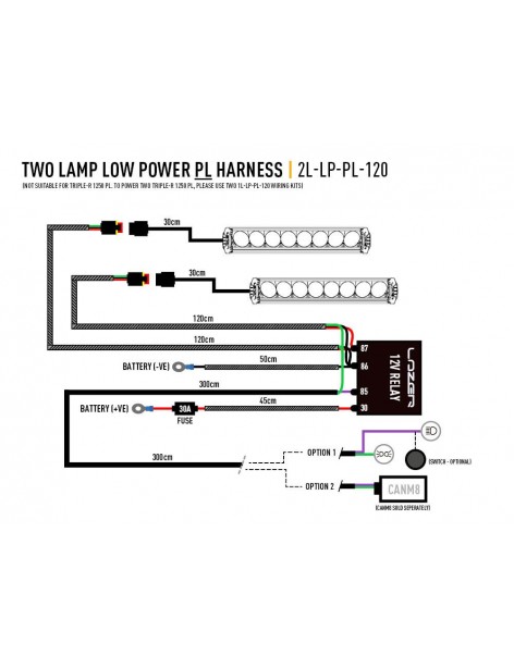 Faisceau électrique pour deux Barres LED Triple-R Lazer Lamps